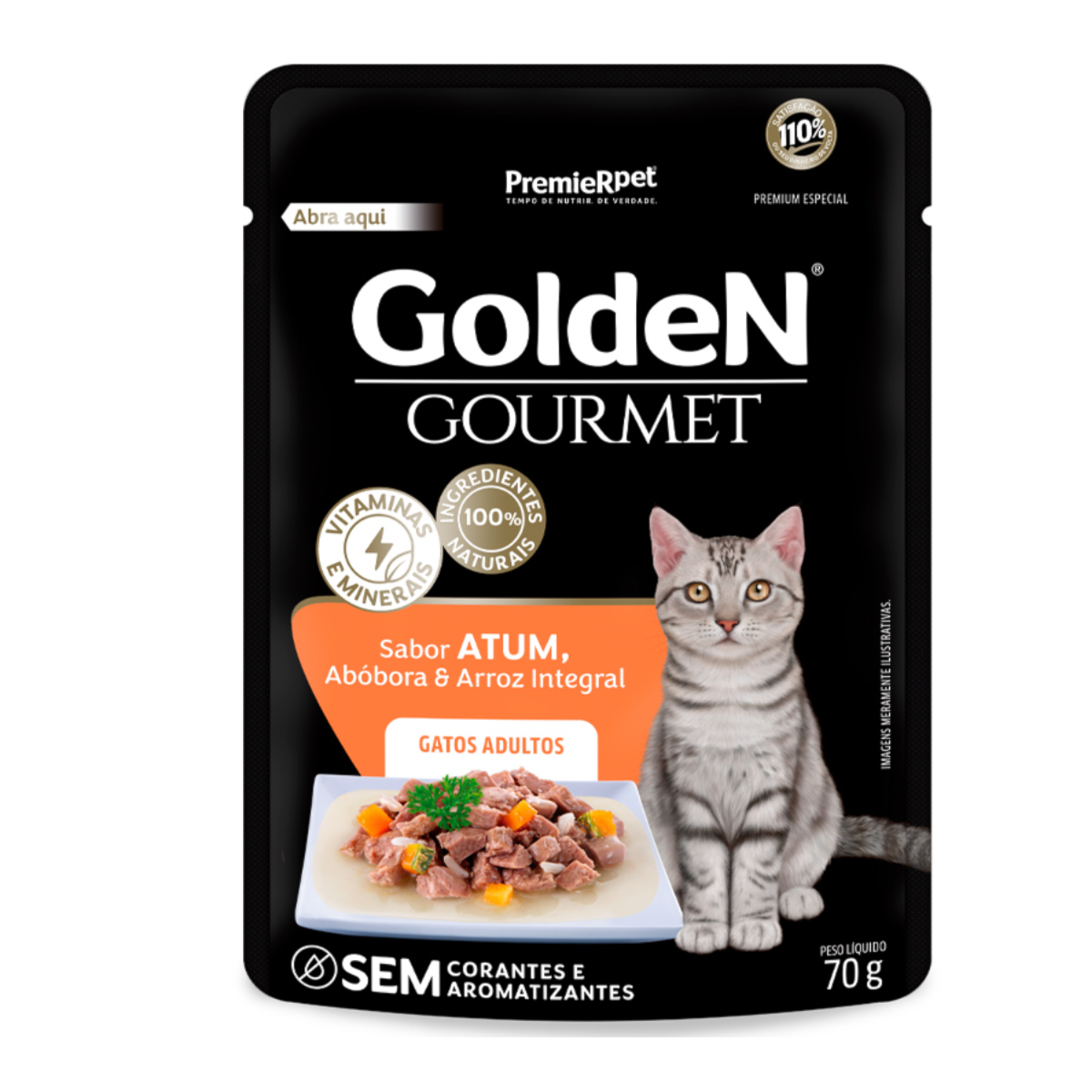 Ração Úmida Sachê Golden Gourmet para Gatos Adultos Sabor Atum 70g