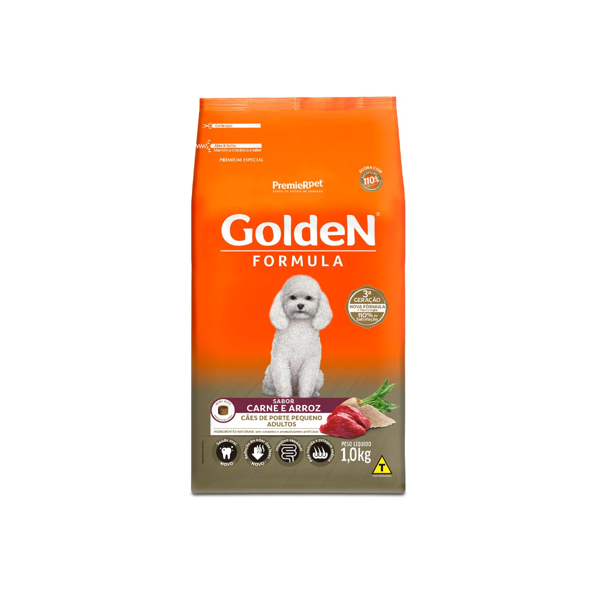 Ração Golden para Cães Adultos de Pequeno Porte sabor Carne e Arroz