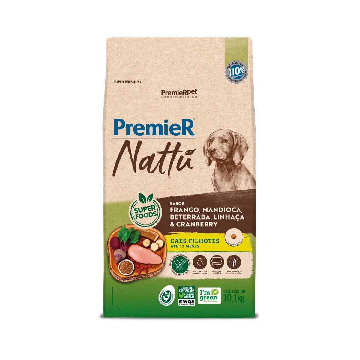 Ração Premier Nattu para Cães Filhotes Sabor Mandioca 10.1kg