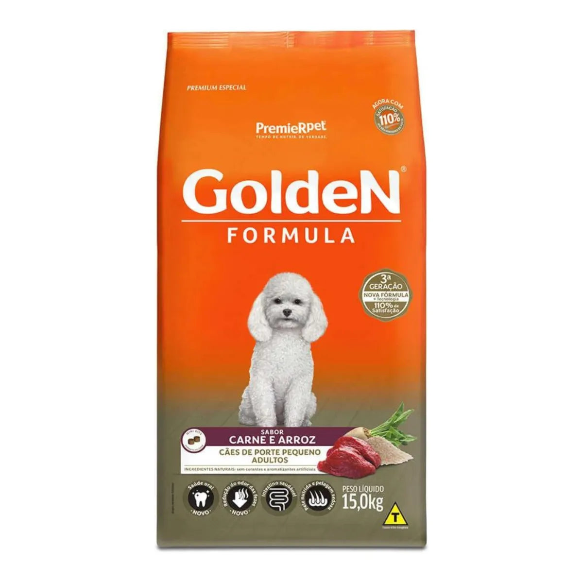 Ração Golden para Cães Adultos de Pequeno Porte sabor Carne e Arroz