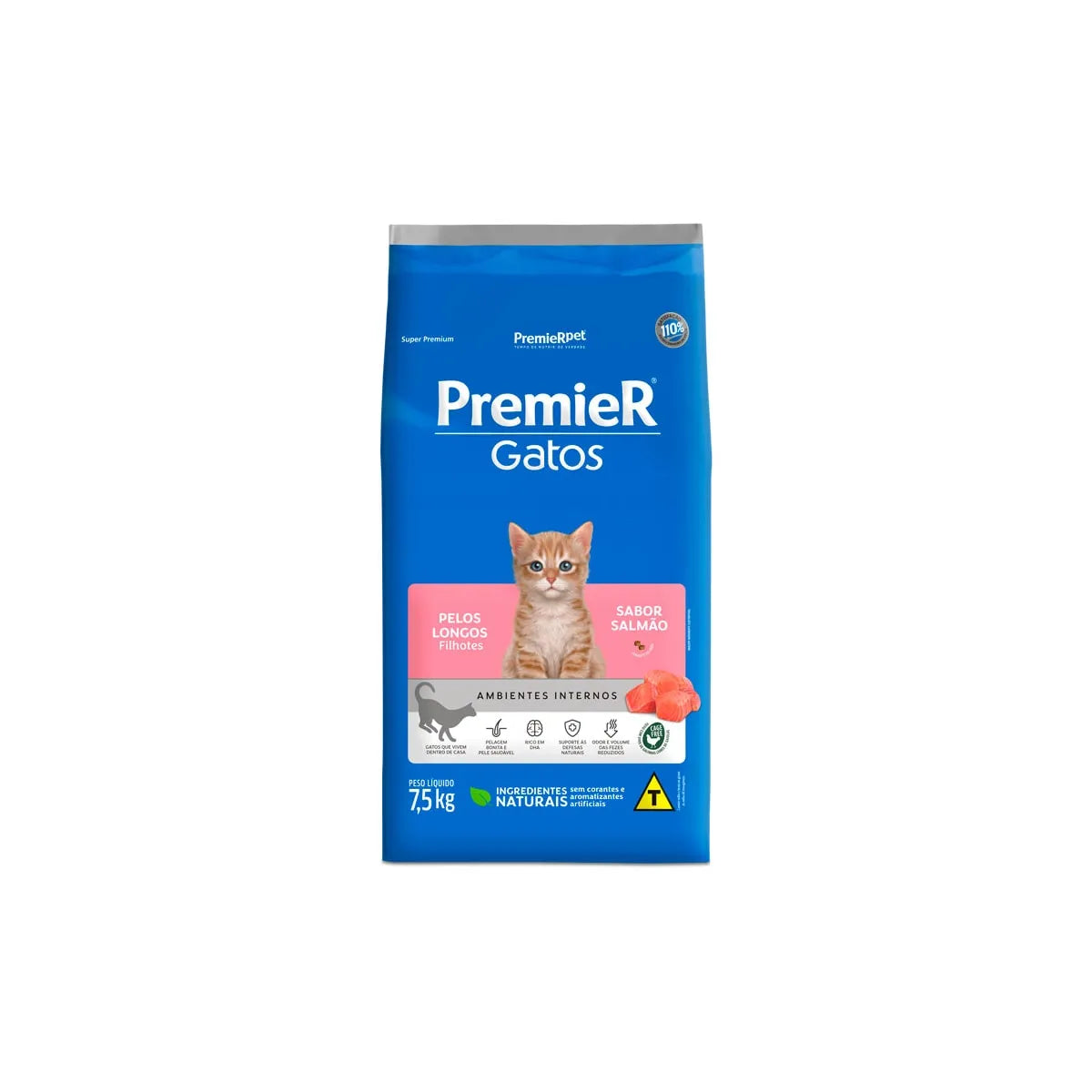 Ração Premier Pet Ambientes Internos Gatos Filhotes Pelos Longos Salmão
