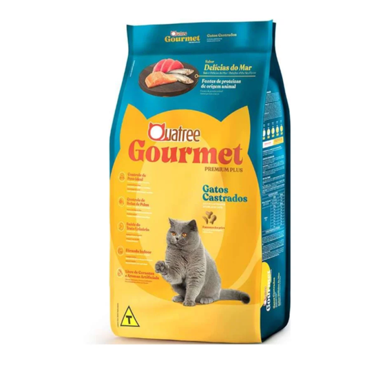 Ração Quatree Gourmet para Gatos Adultos Castrados Sabor Delicias do Mar