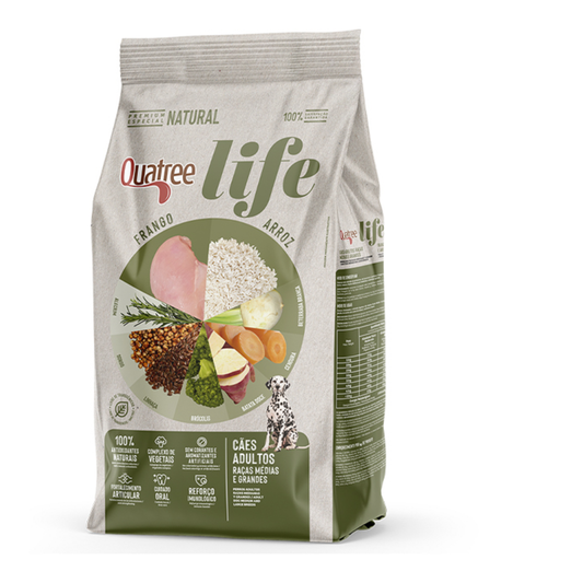 Quatree Life Frango e Arroz Cães Adultos Raças Médias e Grandes