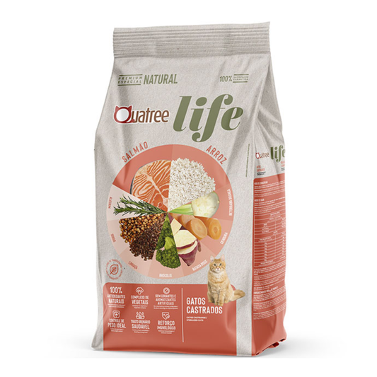 Ração Quatree Life para Gatos Castrados Sabor Salmão e Arroz