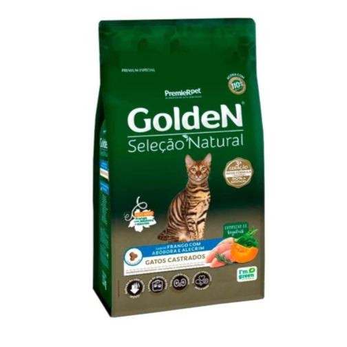 Ração Golden Seleção Natural para Gatos Castrados Sabor Frango e Abóbora