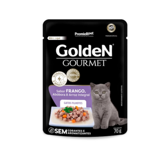 Ração Úmida Sachê Golden Gourmet para Gatos Filhotes Sabor Frango 70g