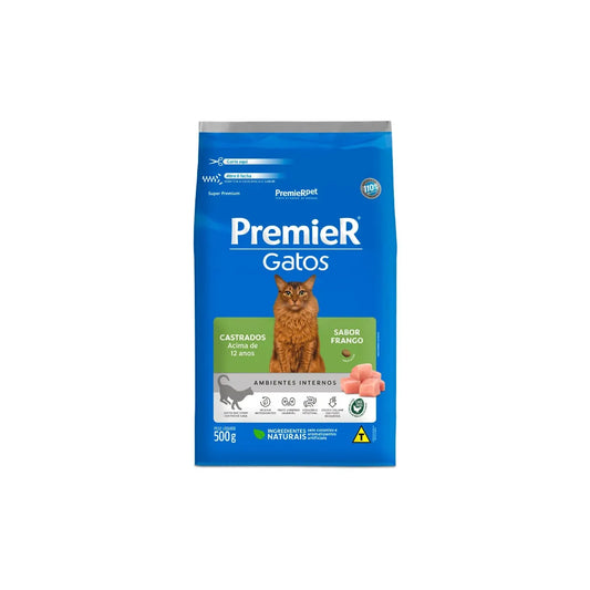 Ração Premier Ambientes Internos para Gatos Adultos Castrados 12+ Sabor Frango 1,5kg