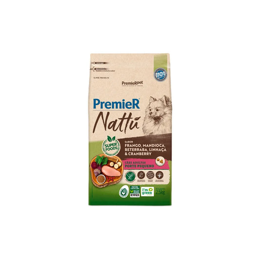 Ração Premier Nattu para Cães Adultos de Raças Pequenas Sabor Mandioca