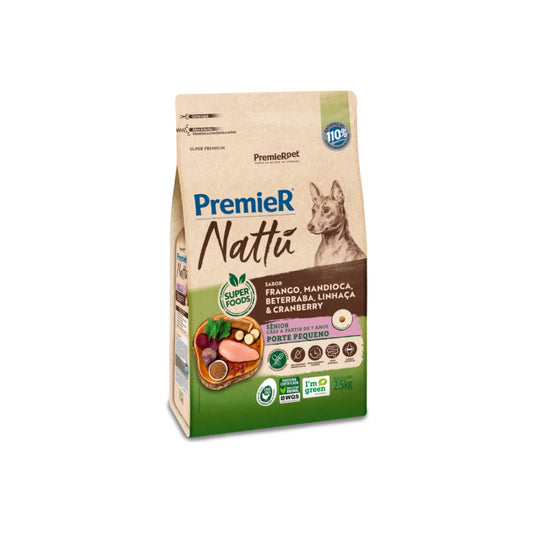 Ração Premier Nattu para Cães Sênior de Porte Pequeno Sabor Mandioca 2,5kg