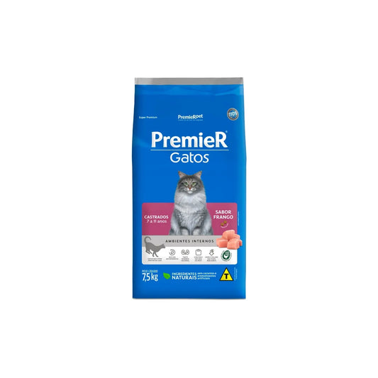 Ração Premier Pet Ambientes Internos Frango 7 a 11 Anos para Gatos Castrados