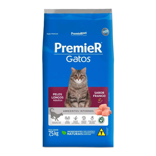 Ração Premier Pet Gatos Ambientes Internos Pelos Longos Adultos Salmão